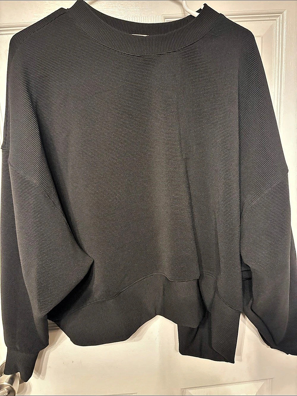 ZENANA Ribbed Knit Dolman Sleeve Pullover Sweater Black Medium